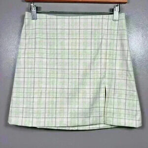 ARITZIA SUNDAY BEST Classic White Plaid Mini Skirt Pencil Slit Zip Up Lined 4